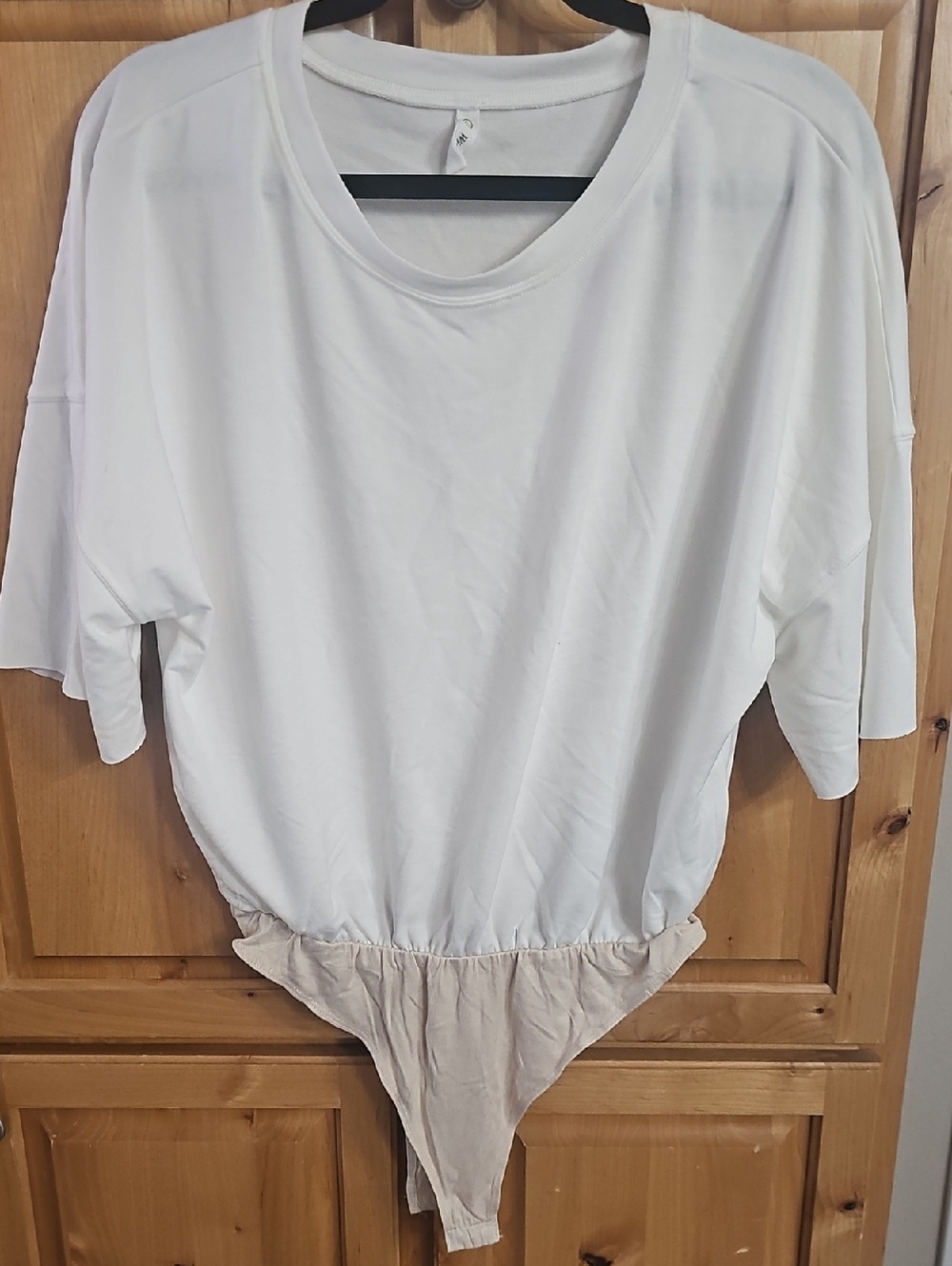 Wishlist White Short-Sleeve Bodysuit with Beige Trim